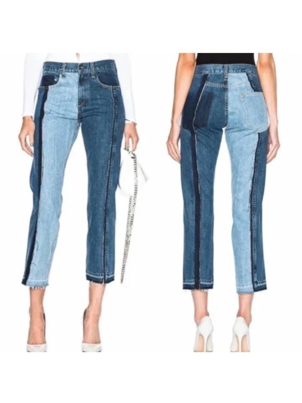 Rag‎ & Bone Two-Tone Patchwork Jeans Deconstructed Colorblock Straight Leg 27
